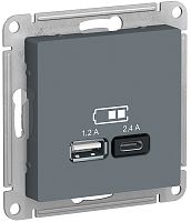 Розетка USB тип A+С без рамки Systeme Electric AtlasDesign 2-м. 2400мА грифель картинка